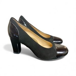Taryn Rose Black Tabea Women's Suede Block Pumps size 36 1/2